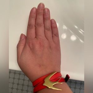 100% AUTHENTIC MCQ ALEXANDER MCQUEEN LEATHER AND METAL SWALLOW WRAP BRACELET